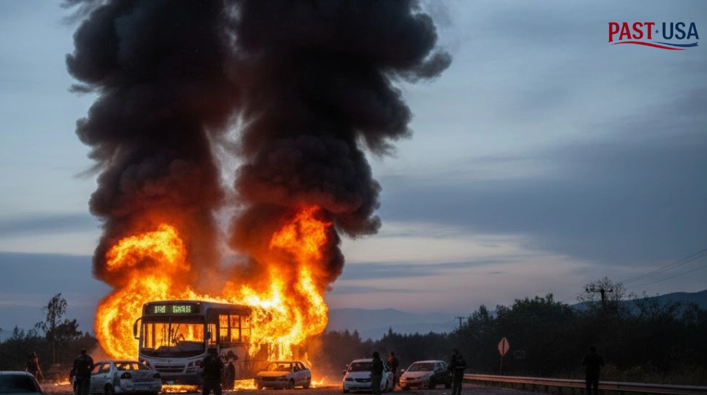 Cartel members set buses on fire to block the military in Jalisco.