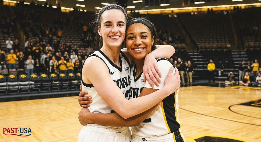 The viral moment started with this: Caitlin Clark celebrating with her former Iowa teammate and best friend, Gabbie Marshall.