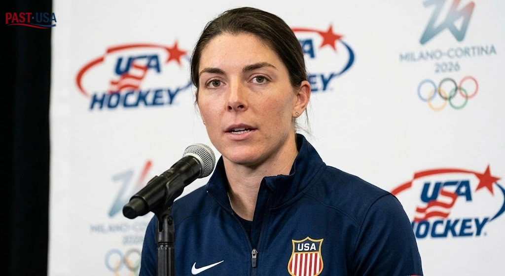 Hilary Knight, Team USA Captain, addressing the media regarding her firm stance on the White House invitation.