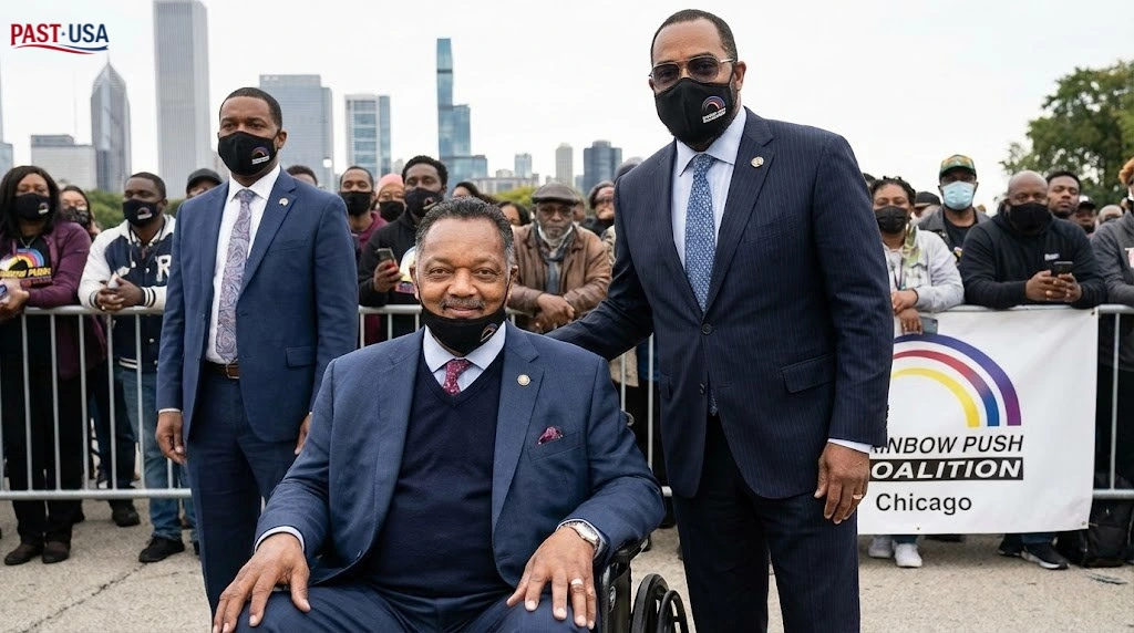 Jesse Jackson Sr., later in life, with his son Jesse Jackson Jr. by his side, highlighting the family legacy within the movement.