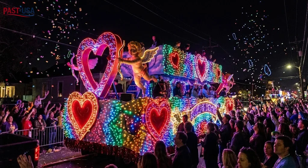 A spectacular, fiber-optic-lit float from a super krewe rolls through the New Orleans night, its dazzling lights and elaborate design a hallmark of the massive parades leading up to Fat Tuesday.