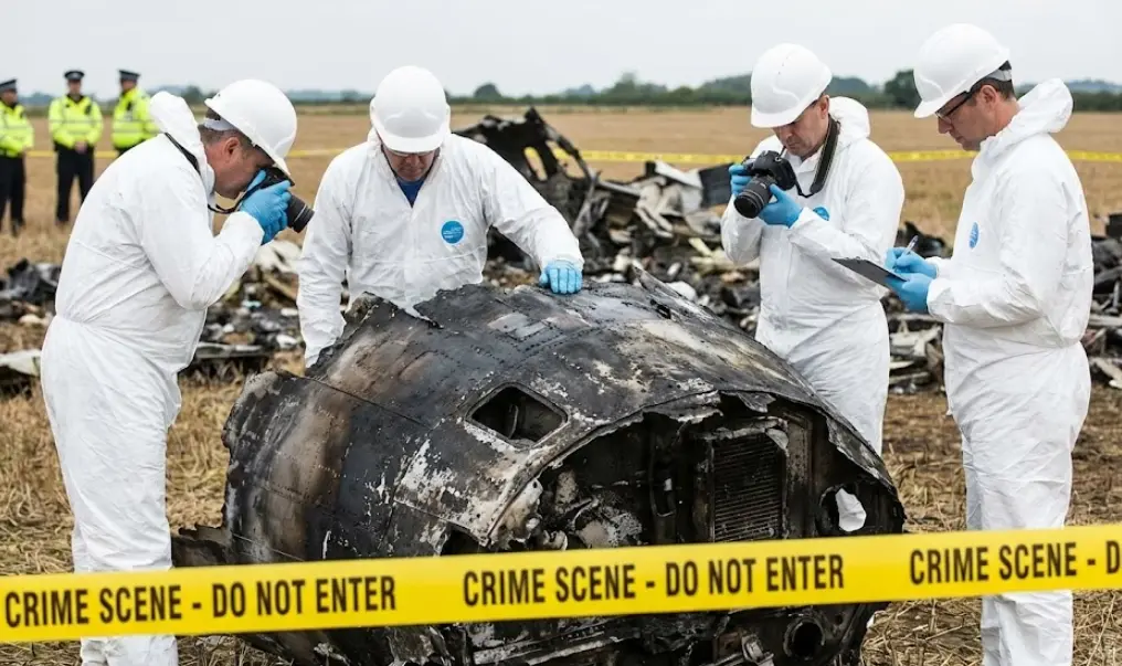 The Investigation This image illustrates the ongoing investigation into the crash by air accident experts.